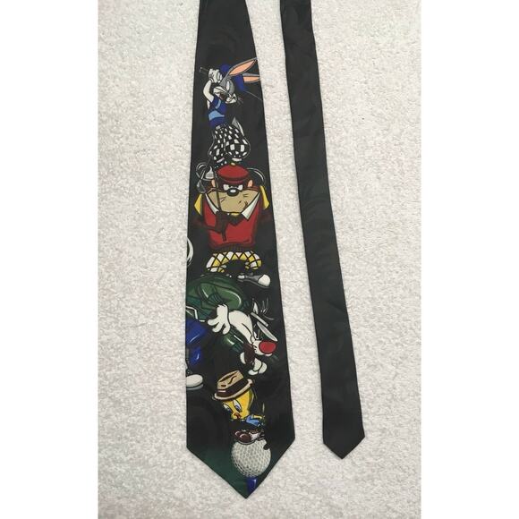 Looney Tunes Mania Bugs Bunny Sylvester Taz Golfing Golf Novelty Vintage Necktie - Picture 1 of 6